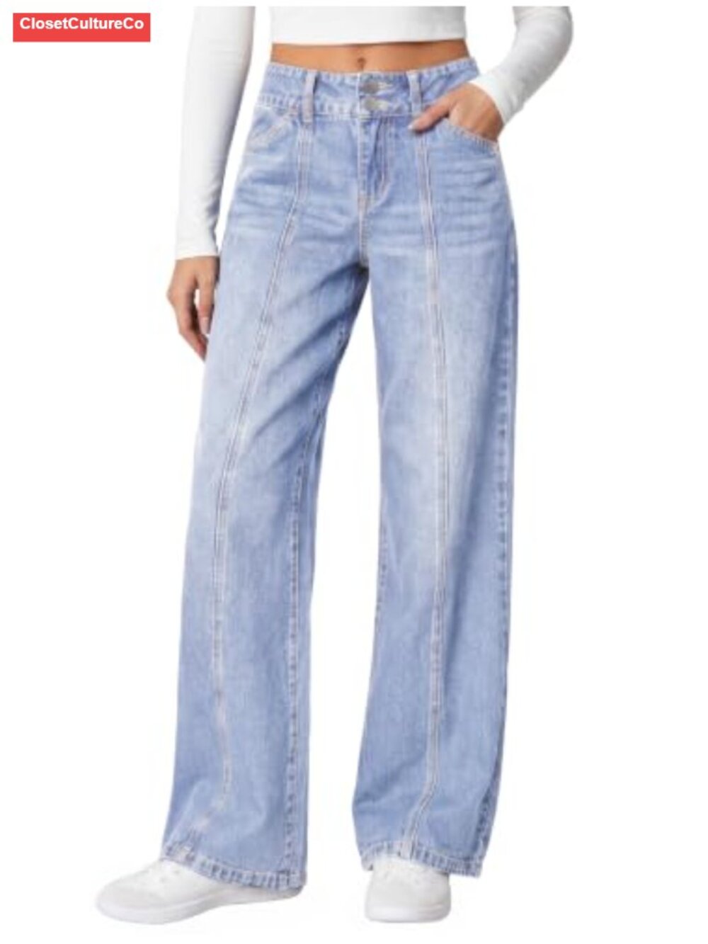 Wide Leg Jeans Mid Rise Baggy Straight Stretch Denim Pants